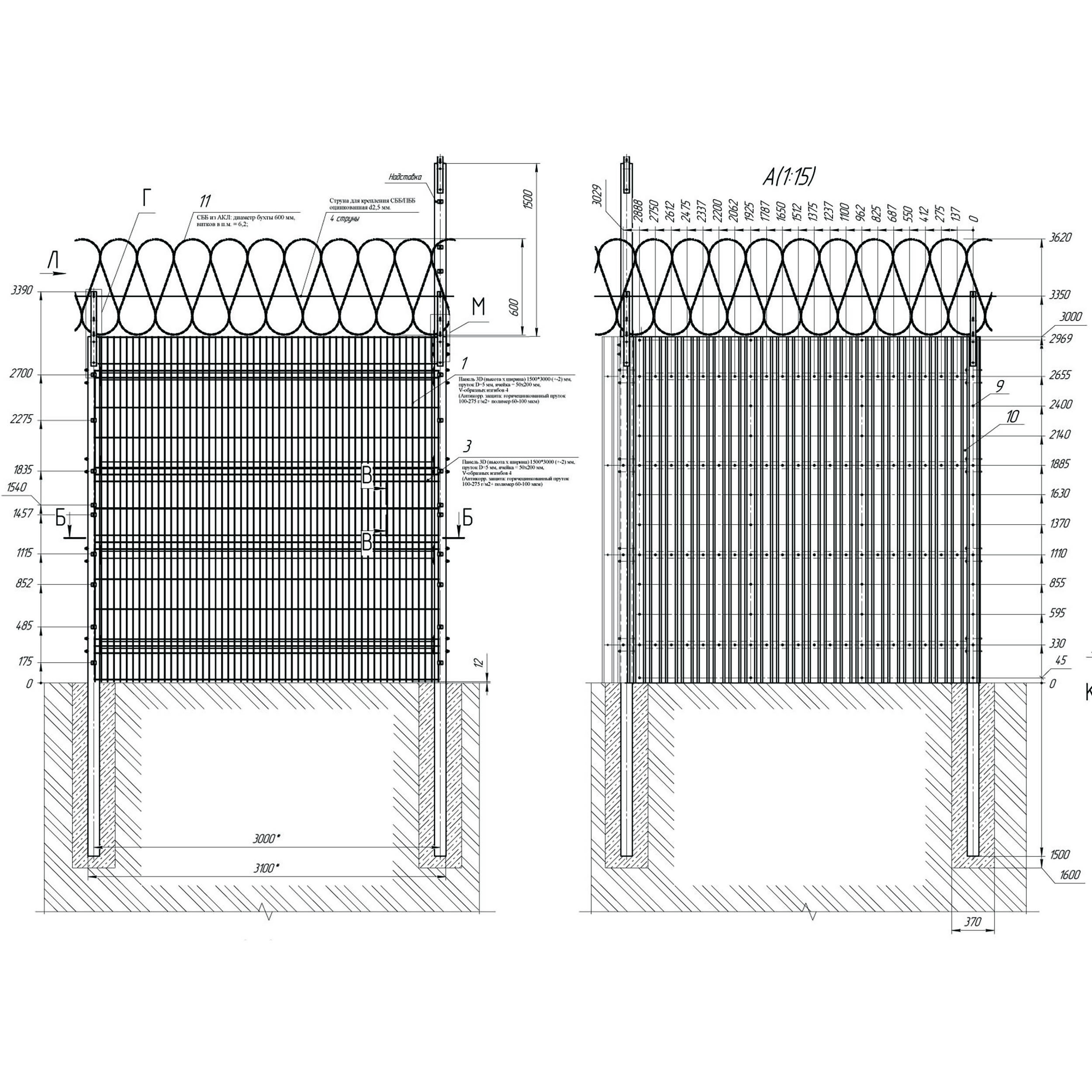 Заграждение комбинированное (профлист+сетчатое полотно)